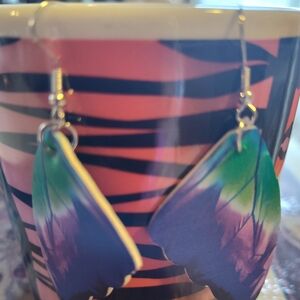 Purple & Green Butterfly Wing Drop Earrings - Women Jewelry
